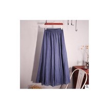 지컷스커트 스커트 코튼 린넨 맥시 여성 봄 여름 탄성 허리 빈티지 솔리드 플리츠 롱