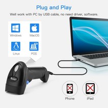 휴대용스캐너 Eyoyo 유선 QR 2D 바코드 스캐너 핸드 헬드 USB 유선 바코드 리더 CCD 데이터 매트릭스 바코, 한개옵션0