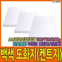 백색 도화지 켄트지 (100매) A4/8절/5절/4절 켄트지 130g/170g/200g 미술지류 종이 지제류 흰도화지 미술용지, 도화지(백색)/4절/130g(125매)