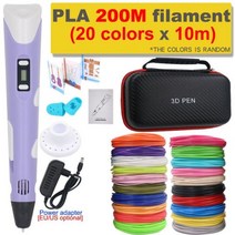 [케이로] 348856 3D 펜 인쇄 세트 새로운 고품질 도면 LCD 화면 손가락 보호 커버 복사 앨범 홀더 10 색상 20 및 30 PLA 50 미터 100미터 150미터 200, Purple with 200M PLA_Eu