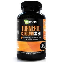 Be Herbal 투메릭+커큐민 영양제 Organic Turmeric Curcumin 2250mg with Black Pepper Ginger, 90정, 1개