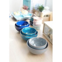 국산 세련 감각 그라데이션 공기 대접 예쁜대접 자기공기 국그릇, 공기/연블루