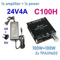블루투스 5.0 2*50W 2*100W AUX TPA3116 디지털 파워 앰프 보드 스피커 2.0 CH 스테레오 홈 뮤직 무선 모듈 오디오 앰프, C100H 24V4A