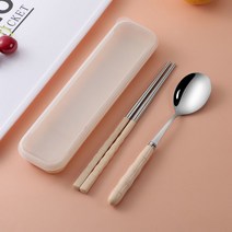 출장 여행 수저 놓기 1인 여행 스텐 휴대용 식기 3종 세트 박스 2종 세트, 슬라브 투피스(수저), 노란색
