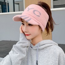 1+1 골프 니트 캡 겨울 털 모자 여성 테니스 방한 귀도리 스포츠 스키장 여자, 핑크