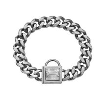 LongFatoys 두꺼운 대형견 스테인레스목걸이 골드체인 목줄 산책줄, 은_폭 : 19MM 길이 : 50CM