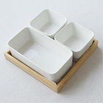 칸나눔 도자기종지 소스볼 우드트레이 세트 소스접시, 3구