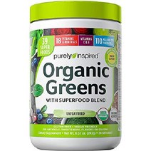 그린스 파우더 스무디 믹스 Purely Inspired Organic Greens Powder Superfood 무향 24인분(패키지는 다를 수 있음) 8.57온스(1팩), 유기농 채소