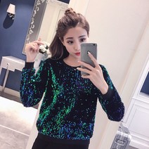 스팽글 티셔츠 반짝이 여성 클럽 무대의상