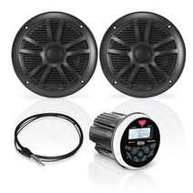 BOSS Audio Systems MCKGB350B.6 전천후 해양 게이지 수신기 및 스피커 패키지 - IPX6 수신기 16.5cm(6.5인치) 스피커 블루투스 오디오 USB, Package, Round Style with Black Speaker
