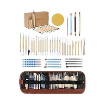 TEMONTIAN 도자기 점토 조각 도구 양면 폴리머 클레이 44개 세라믹 세트 초보자용 휴대용 케이스 가방 포함 전문가용 및 소모품 키트, 레드