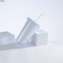 크로스보더블 이중 플라스틱 빨대컵 700ml 믹스 캔디색 물컵 대용량 플라스틱컵 도매, 흰색, 450마라