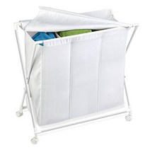 Honey-Can-Do HMP-01387 Rolling Laundry Sorter with Removable Bag Three Bag White Triple Sorter, 1