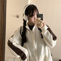 반집업 맨투맨 카라반집업 하프집업 아노락 스타일 스티칭 대비 컬러 카디건 지퍼 하프 터틀넥 자켓 스웨터 여성용 모든 경기 얇은 섹션