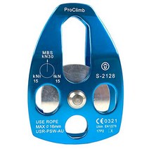 ProClimb 30kN Aluminum Rope Pulley with Swing Plate - CE/UIAA Certified Single Sheave (Blue) - 5/8