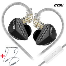 무선 블루투스 이어폰 헤드폰 CCA HM20 하이브리드 기술 1DD + 7BA HiFi 유선 인 모니터 게임 휴대폰베, 04 HM20 BT With MIC