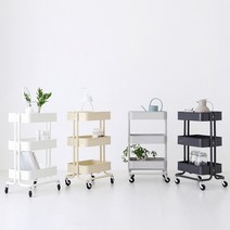 마켓비 ROMBY 이동식 3단 트롤리 / 빈티지 북 선반 카트 / 기저귀 바퀴달린 수납장, 사막베이지