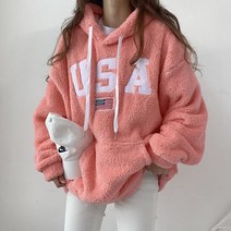 오버핏 양털 후리스 USA 자수 후드 6color
