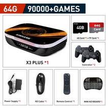 비디오게임기슈퍼 콘솔 X3 플러스 레트로 게임 PSP/PS1/N64/Sega Saturn/DC 114000 + 4K/8K HD TV 박스 듀, 01 EU, 04 64G to Gamepad to ke