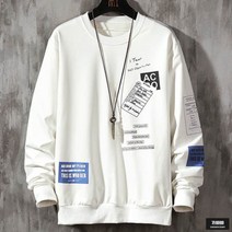 가바바 남성 오버핏 긴팔티 독특한 패치 프린팅 라운드 기본티셔츠 G53141