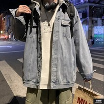 가바바 남성 빅사이즈 청자켓 독특한 이미지 프린팅 캐주얼 포인트 데님자켓 5XL까지 G57962
