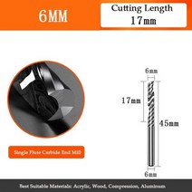 5A 초경 단일 플루트 인치 엔드 밀 목공 도구 알루미늄 절삭 공구 cnc 밀링 커터 목재, 1pcs, 6-6-17