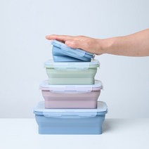 오살림 3cm 접이식 실리콘 반찬통 폴딩 밀폐용기, 그린, 800ml, 1개
