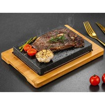 스테이크 접시 돌불판 구이판 플레이트, 슬레이트 20x15x3cm+나무판