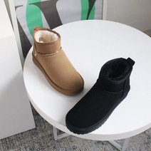프리티슈 빅사이즈 천연가죽 스웨이드 여성 양털 숏 앵클 방한 부츠 2.5cm