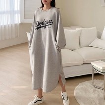 루즈핏 다져스 프린팅 맨투맨 롱원피스 홈웨어 데일리 시보리 긴팔 캠핑 여행 잠옷