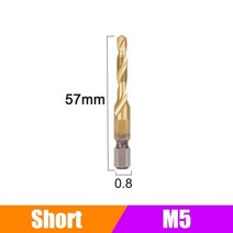 탭핑 탭드릴 손드릴 Hex Shank-티타늄 도금 HSS 나사 드릴 비트 메트릭 탭 기계 복합 태핑, 05 1 PC M5 of Short