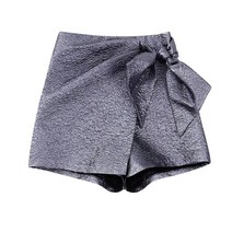 고무줄 편한 여자 데님 반바지 TRAF실버 매듭 스커트 하이 웨이스트 버뮤다 여성용 패션 샤이닝 스트리트웨어