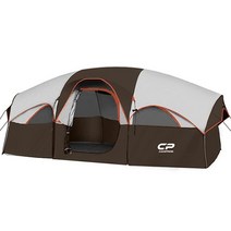 CAMPROS 텐트-8인용 캠핑 텐트 방수 방풍 패밀리 텐트 대형 메시 창 5개 이중 레이어 공간을 나누기 위한 분리된 커튼 휴대용 가방 포함 - 다크 그린, Brown