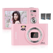 Andoer 휴대용 디지털 카메라 48MP 4K 2.8인치 IPS 화면 16X 줌, 분홍색