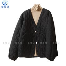 셀럽당 체크 경량 패딩 코트 여 추동 브이넥 루즈핏 캐주얼 솜옷