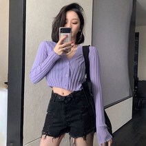 골지 크롭 긴팔 가디건