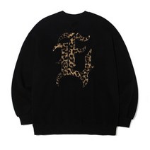 EV E 엠블램 레오파드 쭈리 오버핏 맨투맨 (블랙)