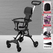 휴대용 접이식 트라이크 폴딩 유모차 초경량 기내용 양방향 트롤리, 블랙(차+쿠션+차양막+수납가방)