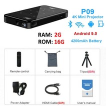 Salange-미니 프로젝터 안드로이드 9.0 와이파이 블루투스 4000mAh 배터리 Miracast Airplay 지원 휴대용 모바일 2G 16G, [02] 2G 16G, [01] EU 플매트 카펫 러그