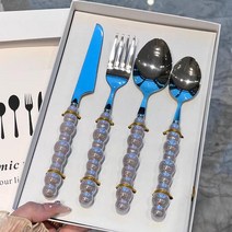 스푼 스틸 예쁜 세트 신혼 고급 진주 포크 실버 부부 수저 선물 스테인리스, 03=24pcs
