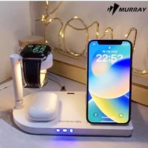 머레이 4in1 고속 무선 충전기 거치대 삼성 애플 휴대폰 워치 이어폰 호환 무선 고속 충전기 무드등 F5, 삼성전용 화이트, 1개