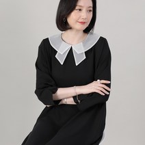 애비뉴투지 엄마옷 촬영 노방 리본 카라 여성 봄 가을 9부 긴팔 루즈핏 항아리 롱 원피스 O10209 50대 60대