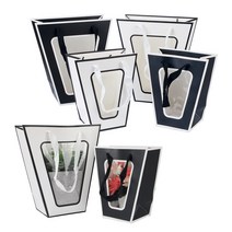 라인포인트 쇼핑백 투명창 화분 꽃집 선물 포장, 색상/사이즈, 중 - 블랙