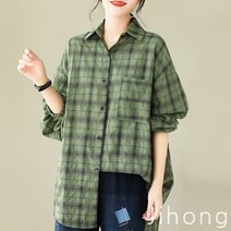 지홍 체크무늬 셔츠 블라우스 남방 오버핏