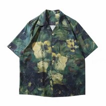오픈카라 하와이안 하프 남자 셔츠 해변룩 비치 남방 플라워 그린