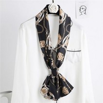 반다나스카프 디자인 패션 실크 새틴 머리 스카프 리본 럭셔리 긴 핸드 프린트 손목 반다나 넥타이