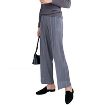 트리코트 9부 밑단배색 통바지 와이드 주름 밴딩 여성 플리츠 여자 바지 프리츠 팬츠