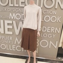 BCBG 스텔라 벨트 하운드 체크 H라인 미디 울혼방 플리츠 스커트 B2DAS215_74
