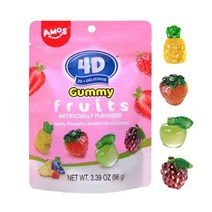 AMOS 4D 구미 과일 즙이 많은 캔디 생생한 파인 딸기 사과 포도 모양의 바구니 2.5파운드 실제 주스 포함 크리스마스 파티 또는 홈메이드 컵케이크 토퍼용 3.39온스 12팩, 3.39온스(3개들이 팩)