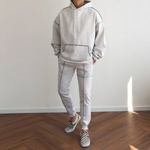 데끼 핀턱 라인 후드 조거팬츠 남자 트레이닝 세트 3color